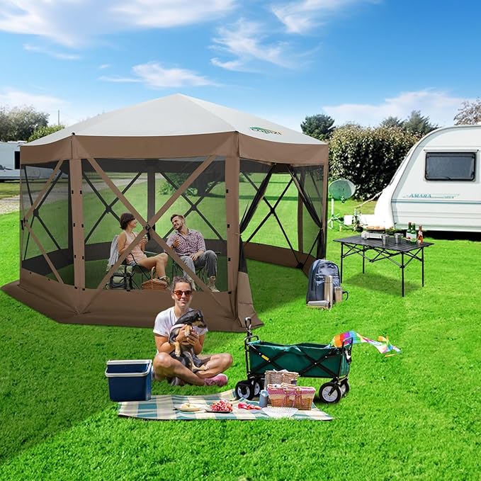 COBIZI 15x15ft Extra Large Pop-Up Gazebo Canopy Tent with Mosquito Netting, Spacious Easy Set-Up Screened Shelter, Durable Outdoor Pavilion with Ground Stakes, Perfect for Patio, Backyard, and Lawn