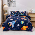 Aimuan Space Comforter Twin Set Kids Rocket Bedding Set Super Soft & Cute Aliens UFO Printed for Boys Girls Teen (Navy, Full 5Pcs)