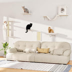 6-in-1 Cat Wall Shelves, Wall Mounted Cat Climber with Condo House, Scratching Post, Bridge Ladder, Space-Saving Indoor Play Furniture for Kittens, Beige