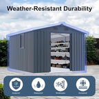 Outdoor Storage Shed, Metal Garden Shed with Double Doors, Galvanized Steel, Waterproof and Rustproof (8x10 FT Metal Shed)