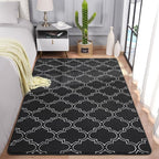 Chicrug Shag Geometric 6x9 Area Rug for Living Room, Large Modern Memory Foam Indoor Carpet, Fluffy Rug for Bedroom Bedside Room Decor for Family Girls Kids Nursery, Black/White