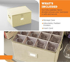 storageLAB Wine Glass Storage Case | Hard Shell Felt Dividers | Cream | Hard shell case holds 12 wine glasses in 4x4 felt compartments. Stackable, top-load, label tag. Cream linen finish.