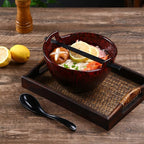 Ramen Bowl Set with Chopsticks and Spoons, Ceramic Noodle Bowl Set of 2, Donburi Bowl, Dishwasher Safe for Pho Udon Soba Noodle Salad Pasta, Special Reactive Glazed Crimson Bowls Set