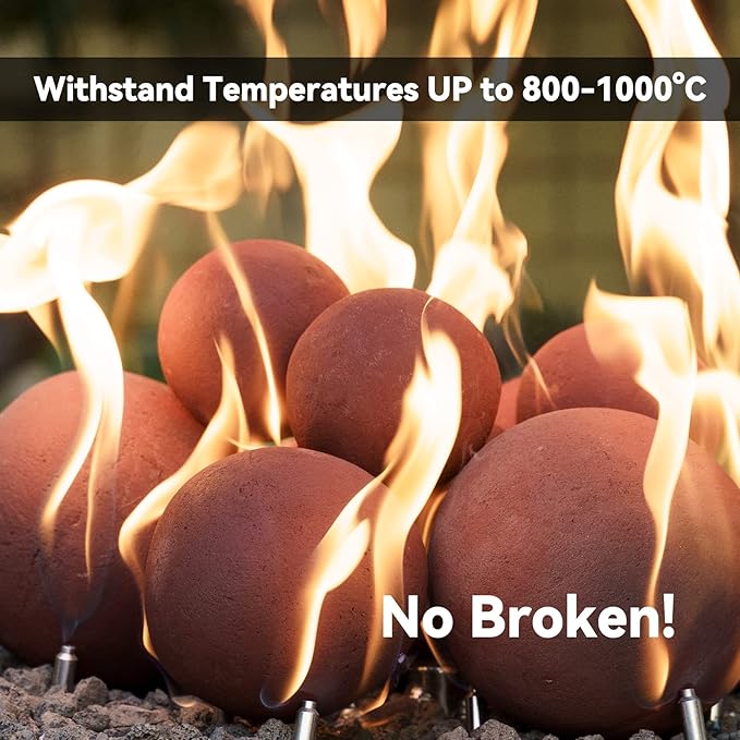 Skyflame Ceramic Fireplace Balls, Set of 15 Round Fire Stones Set for Indoor and Outdoor Fire Pits or Fireplaces Accessory, 3 Inch, Brick Red