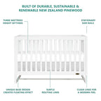 Arlo 5-in-1 Convertible Crib in White, JPMA Certified, 3 Mattress Height Settings, Non-Toxic Finish, Made of Sustainable and Sturdy Pinewood