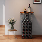 X-cosrack Wine Rack Freestanding Floor, Wine Storage Rack Mini Bar Table with Tabletop, Glass Holder Wine Bottle Display Stand Liquor Cabinet for Home Bar Kitchen Living Room