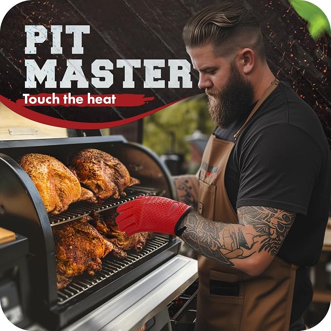 Kitchen perfection XL Silicone Smoker BBQ Gloves -Heat Resistant Oven Mitts | Waterproof, 5-Finger Design For A Better Grip, for Pitmasters, Meat Smoking, Grilling, Cooking, Frying Turkey | Grill Gift