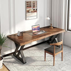 Desk / 55 inches,Solid Wood Desk Classical Style Home Office Desks/New Chinese Style Computer Table/Wooden Desk/Brown Desk (Brown-Z)