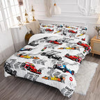 Axolotl Racing Car Comforter Set Full Size,Extreme Sports Boys Bedding Set for Boys Teens Girls Car Racing Gifts,Race Cars Quilt Bed Set with 1 Comforter 2 Pillowcases,Multi Color