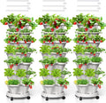 Strawberry Vertical Planters Tower Garden 3 Pack, 7 Tiered Stacking Herb Vegetable Planter with Support Pole Indoor and Outdoor - White