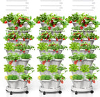 Strawberry Vertical Planters Tower Garden 3 Pack, 7 Tiered Stacking Herb Vegetable Planter with Support Pole Indoor and Outdoor - White