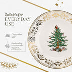 Spode Christmas Tree Gold Salad Plate (Set of 4) – 8-Inch Porcelain Dinner & Appetizer, Christmas Dinnerware & Holiday Tableware, Microwave & Dishwasher Safe, Festive Seasonal Dining Plate