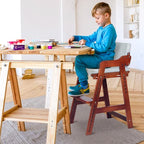 Ezebaby Wooden High Chair for Toddlers to Teens, Adjustable Kids Study Chair with Steps, Kids Dining Chair with Removable Cushion (Nut-Brown)