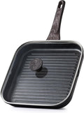 SENSARTE Nonstick Grill Pan with Lid, Grill Pan for Stove Tops, Versatile Griddle with Pour Spouts, Square Big Cooking Surface, Durable Skillet Indoor & Outdoor Grilling. PFOA Free, 9.5 Inch