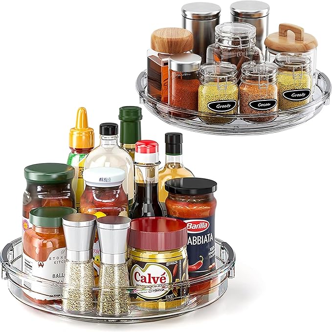 LAMU 2 Pack Lazy Susan Turntable Organizer for Cabinet, 10.6'' 9.25'' Condiment Organizer for Refrigerator, Kitchen Pantry, Medicine Cabinet Organizer, Spices Rack Organization, Bathroom, Grey