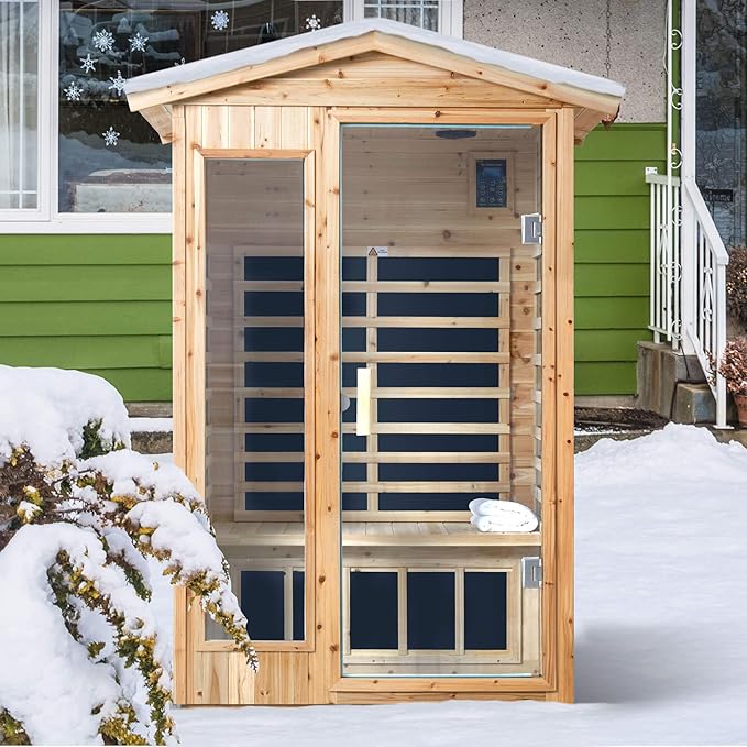 Saunas 902V Far Infrared Sauna, Outdoor Wooden Dry Sauna Low EMF (Hemlock Wood, 2-Person Size)