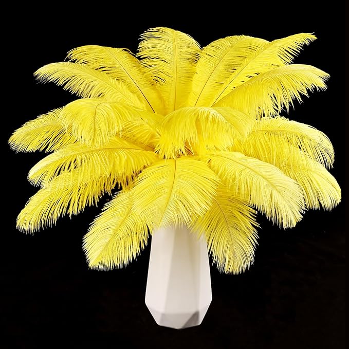 THARAHT Yellow Ostrich Feathers 12pcs Natural Bulk 10-12Inch 25cm-30cm for Crafts Wedding Party Centerpieces Halloween and Home Decoration Feathers