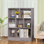 LEYAOYAO 7 Cube Bookshelf with Base,3 Tier Mid-Century Modern Grey Bookcase,Standing Wide Bookshelves Storage Organizer Shelf,Rustic Wood Display Cabinet Book Shelves for Bedroom,Living Room,Office