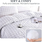Andency White Grid Comforter Set Queen Size (90x90 Inch), 3 Pieces(1 Grid Comforter and 2 Pillowcases), Summer Lightweight Microfiber Down Alternative White Comforter with Black Lines