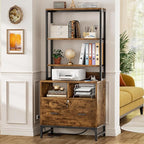 Homieasy File Cabinet with Charging Station, Vertical Filing Cabinet with Lock & Large Drawer, Printer Stand with Storage Shelves, Office Storage Cabinet fits Letter/A4/Legal Size,Rustic Brown