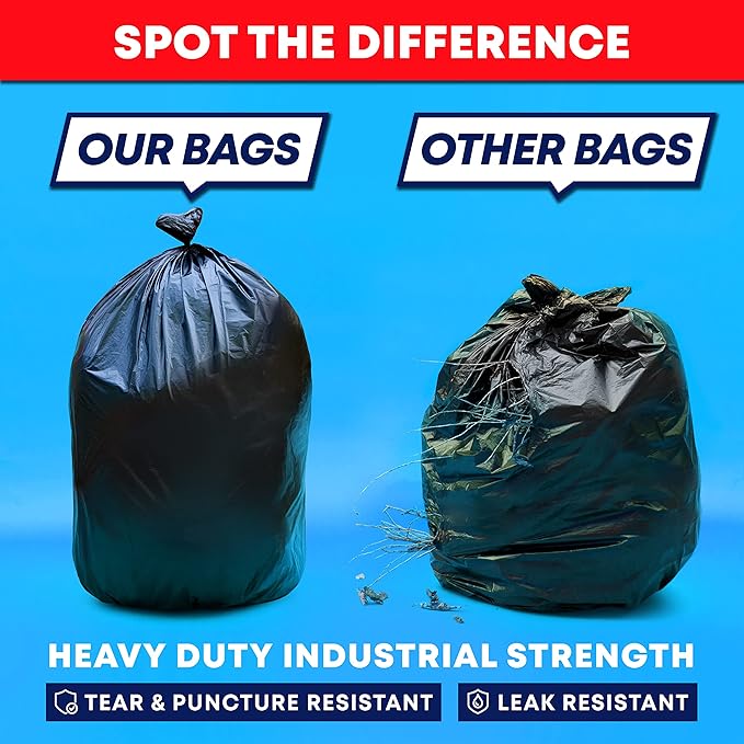 Veska 95-96 Gallon Trash Bags Heavy Duty (Huge 50 Bags W/Ties) 95-96 Gallon Trash Bags Large Black Heavy Duty Can Liners, Large 90-100 Gallon Garbage Can Liners