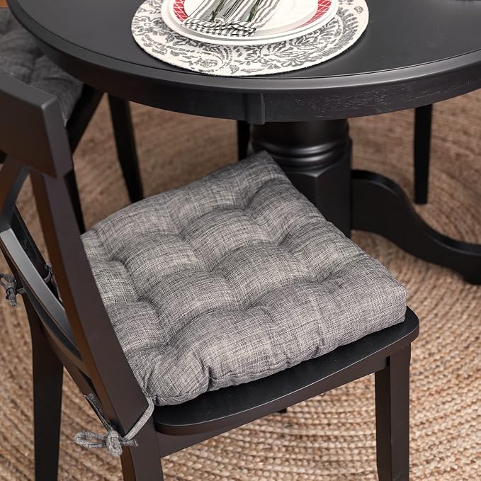 Barnett Home Decor Hayden Grey Dining Chair Pad with Ties - Size Small - Reversible, Latex Foam Fill Cushion, Machine Washable, Linen Look (Pewter)