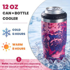 HAUSHOF 4-in-1 Insulated Can Cooler Fits 12oz Cans & Beer Bottle, Camo Red | Double-Wall Vacuum Insulated, 18/8 Stainless Steel, BPA-Free Lid, Slim Can Cooler for Camping, Beach & Picnic
