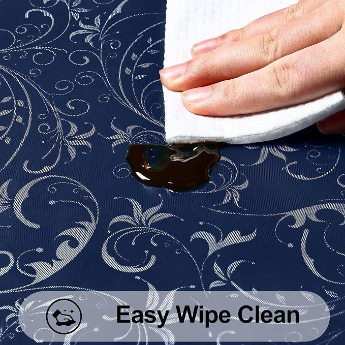 Smiry Rectangle Waterproof Heavy Duty Vinyl Tablecloths, 60 x 102 Inch | Wipeable Washable Floral Embossed Table Cover for Kitchen and Dining Room, Indoor & Outdoor Use, Dark Blue