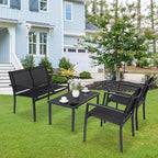 4 Pieces Patio Furniture Set Outdoor Garden Patio Conversation Sets Poolside Lawn Chairs with Tempered Glass Coffee Table Loveseat Porch Furniture Textilene Fabric Black