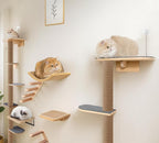 Floor to Ceiling Cat Tree for Kittens, 5-Tier Wall Mounted Cat Wall Shelves with Grey Felt Pads, Adjustable Wild Simulation Cat Tower, Natural Pine Wood Platforms for Climb, Scratch and Lookout