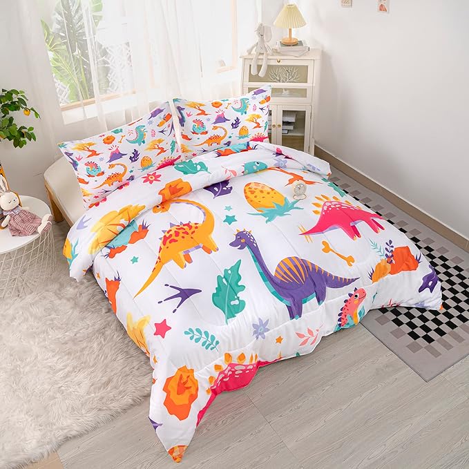 CVHOUSE Dinosaur Bedding Set,Dinosaur Comforter,Dinosaur Comforter Set Full,Microfiber Quilt Set with 1 Comforter and 2 Pillow Cases- 3 Piece