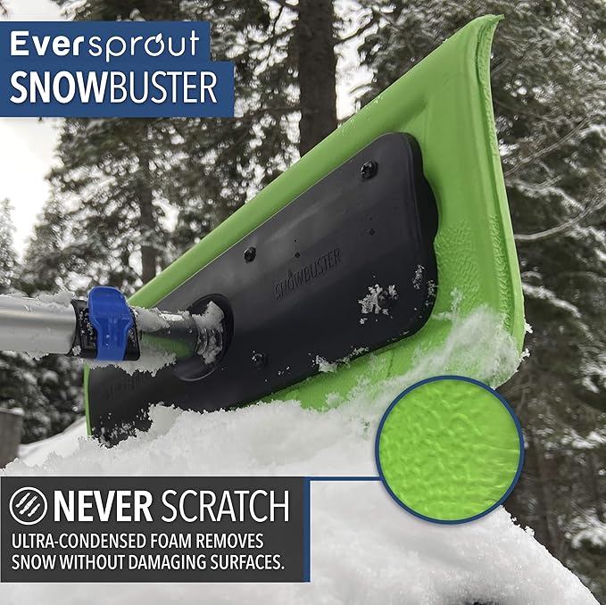 EVERSPROUT Never-Scratch SnowBuster 1.5-to-3 Foot | Premium Snow Removal and Car Cleaner Kit | Extendable Ice Scraper, Snow Broom and 3-Stage Pole | Perfect for SUV/Truck/Car Windshield, Windows, Roof