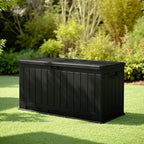 JUMMICO 90 Gallon Waterproof Resin Deck Box, Double Wall Outdoor Storage Box with Lockable Lid for Garden Tools, Patio Cushions, Pools (Black)