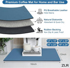 ZLR Coffee Bar Mat for Keurig & Nespresso, 12"x16" Small, Navy Blue | Absorbent Dish Drying Mat, Stain-Hiding PU Leather Top, Non-Slip Rubber Back, Heat-Resistant, Fits Frother & Pour-Over