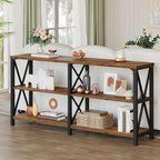 LVB Rustic Console Table, Industrial Wood Metal Sofa Table Behind Couch, Farmhouse Long Entryway Table with Storage Shelf, Large Wooden Foyer Hallway Table for Entry Living Room, Rustic Brown, 63 Inch