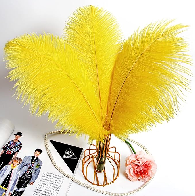 THARAHT Yellow Ostrich Feathers 24pcs Natural Bulk 10-12Inch 25cm-30cm for Crafts Wedding Party Centerpieces Halloween and Home Decoration Feathers
