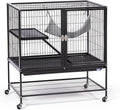 Prevue Pet Products Ferret Stack One Story Ferret Home - Portable Stand, Escape Proof Lock, Includes Hammock & Ramp, Expandable Add-On Cage Stacking System with Wheels - Black