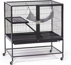 Prevue Pet Products Ferret Stack One Story Ferret Home - Portable Stand, Escape Proof Lock, Includes Hammock & Ramp, Expandable Add-On Cage Stacking System with Wheels - Black