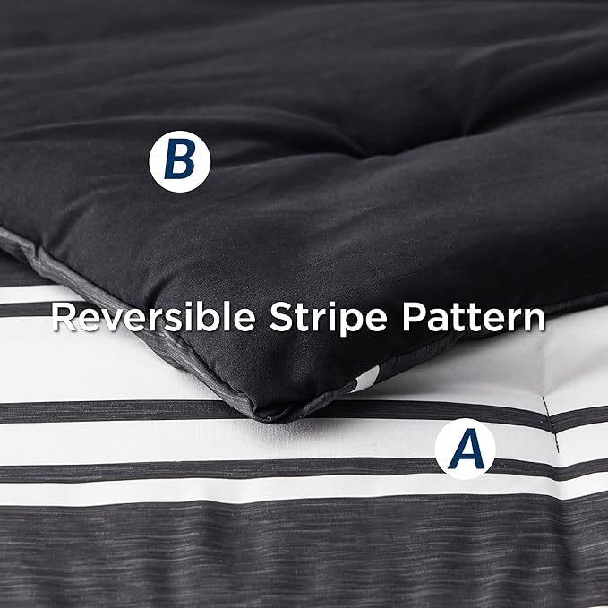 Bedsure Bed in a Bag Twin Size 5 Pieces, Black White Striped Bedding Comforter Sets All Season Bed Set with 1 Pillow Sham, Flat Sheet, Fitted Sheet and 1 Pillowcase