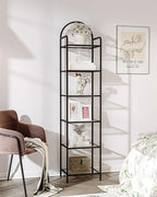 Bookcase Bookshelf, Tempered Glass Bookshelves, Slim Shelving Unit for Bedroom, Bathroom, Home Office, Steel Frame, 6 Tier Black BC10601B