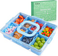 Snackle Box Container Dishwasher Safe Divided Serving Tray with Lid Handle | Charcuterie Board for Portable Snack Platters, Organizer for Fruits Snacks, Perfect for Road Travel - Light Blue