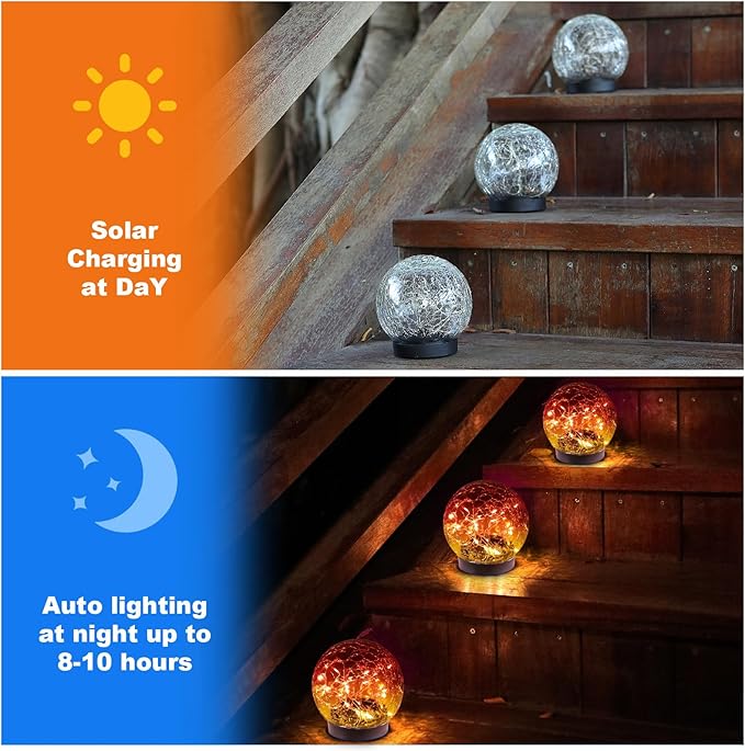 Solar Globe Lights Outdoor Waterproof-Solar Balls-Solar Garden Lights-Orbs for Outside 4 Pack Cracked Glass Ball for Lawn Patio Yard Backyard Decorations
