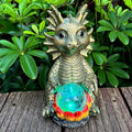 Solar Garden Statue Dragon Figurine with 7-Color Changing Solar Crackle Globe Lights- Loving Dragon for Patio,Balcony,Yard, Lawn-Unique Idea Gifts (Gray)