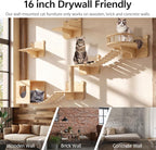 Cat Wall Shelves, 9 in 1 Wood Cat Wall Furniture Set with Bridge | Stable & Safe Wall Mounted Cats Shelf Furniture with Scratching Posts, Floor Space-Saving Cat Climbing Systems, Burlywood
