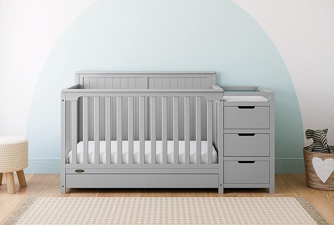 Graco Hadley 5-in-1 Convertible Crib and Changer with Drawer (Pebble Gray) – Crib and Changing-Table Combo with Drawer, Includes Changing Pad, Converts to Toddler Bed, Daybed and Full-Size Bed