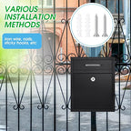Yaocom Locking Mailbox with Key for Outdoor 10 x 7 x 3 Inches Small Wall Mount Mail Box with Lock Security Mail Drop Metal Collection Boxes Hanging Secure Postbox(Black)