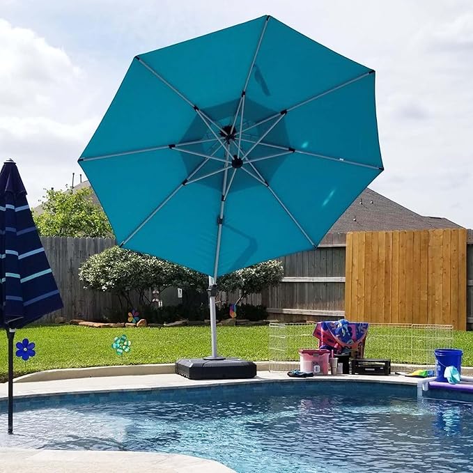 PURPLE LEAF 11 Feet Patio Umbrella Outdoor Round Umbrella Large Cantilever Umbrella Windproof Offset Heavy Duty Sun for Garden Deck Pool Patio, Turquoise Blue