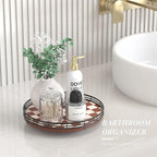 AMH 10-Inch Brown Checkerboard Lazy Susan Organizer with Black Metal Rail | Smooth rotating oak tray with walnut finish for dining tables, kitchen counters, pantries and cabinet storage.