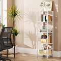 TUTOTAK Bookshelf, 5-Tier Tall Book Shelf, Narrow Bookcase for Small Space, DIY Stackable Bookshelf, for Living Room, Office, Study, Entryway, Industrial, White BS01BW005