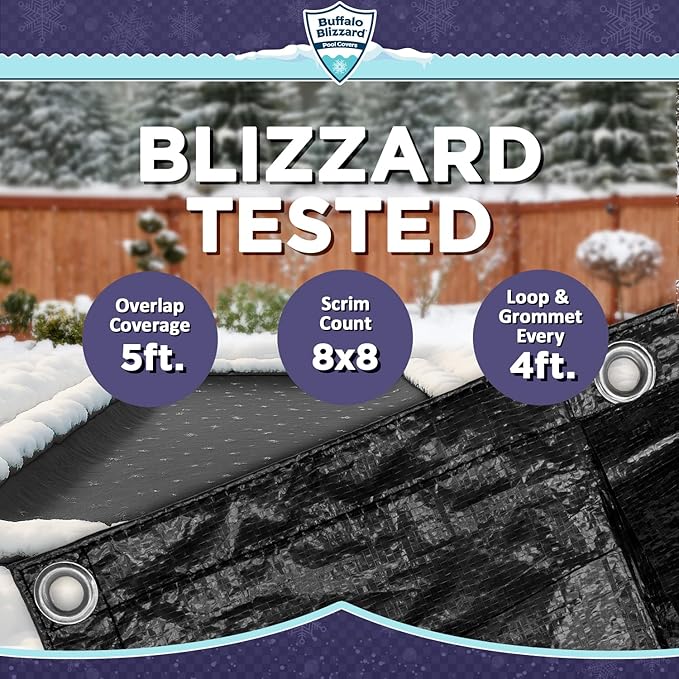 Buffalo Blizzard Economy 14 ft x 28 ft Rectangular Winter Pool Cover | Black/Blue | Closing Inground Swimming Pools | Easy to Install | Heavy Duty, Cold & UV Resistant | Shields from Seasonal Debris